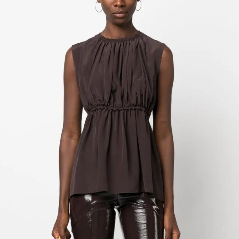 NEW Lanvin ruched sleeveless silk blouse brown